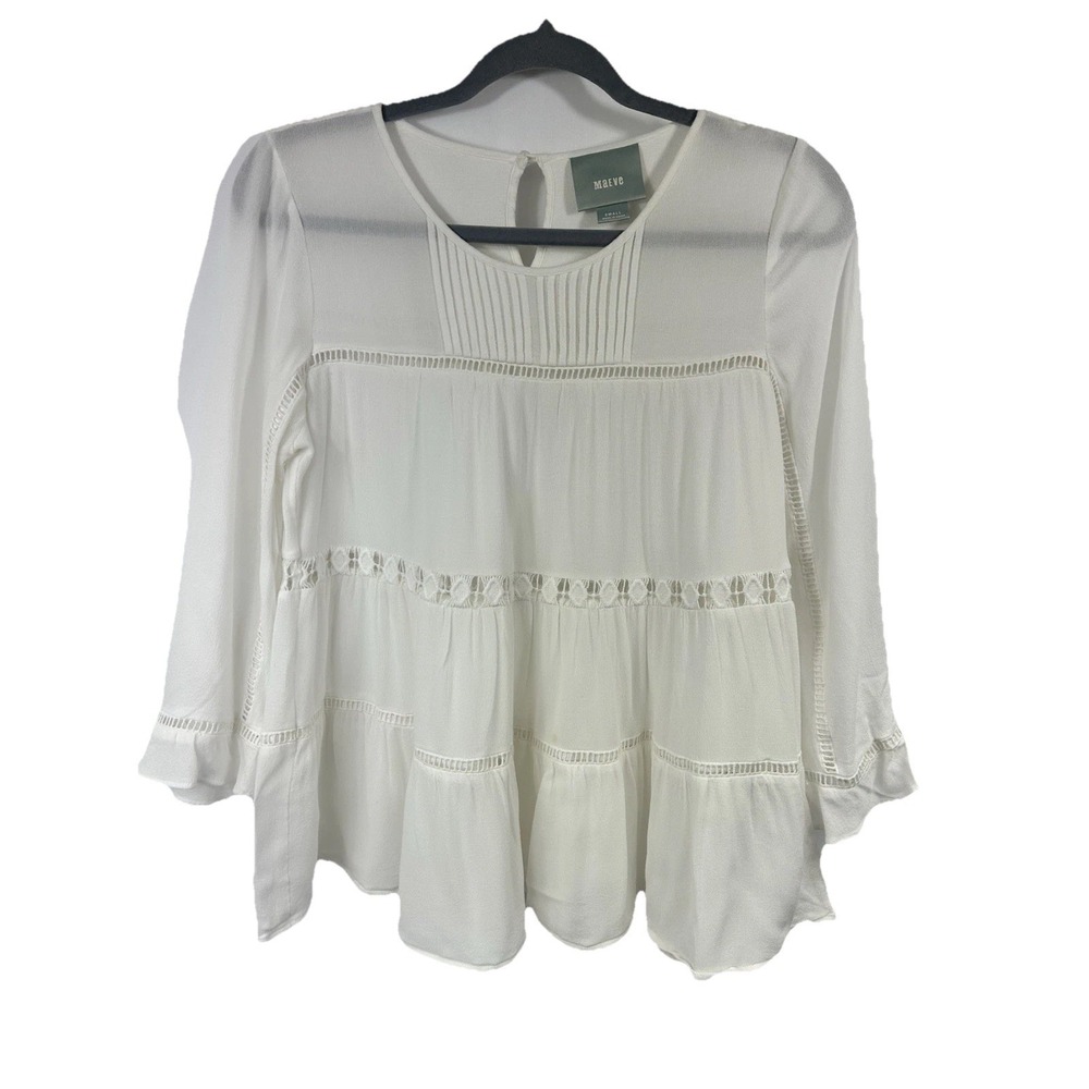 Anthropologie Maeve White Boho Babydoll Top Ladder Lace Bell Sleeve S Peasant